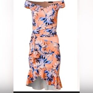 VENUS Peach Dress with Blue and Coral Floral Accents